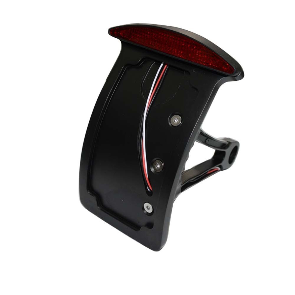 Motorcycle Curved Side Axle Mount License Plate Assembly LED Tail Light BLACK