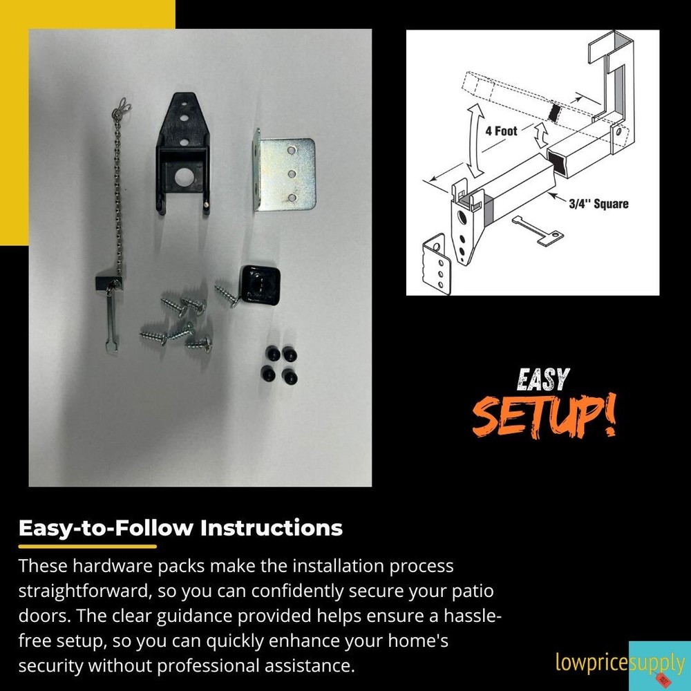 2 Pack Security Bar Mounting Hardware, Replacement Hardware Packs for Patio Door