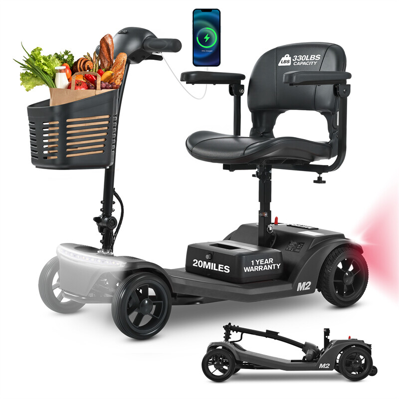 4 Wheels Foldable Mobility Scooter 20 Miles 330bs Capacity 5 MPH w/ LED Light