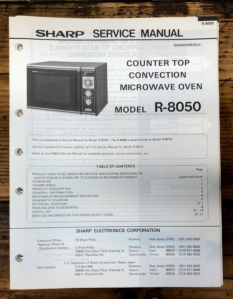 Sharp R-8050 Microwave  Service Manual *Original*