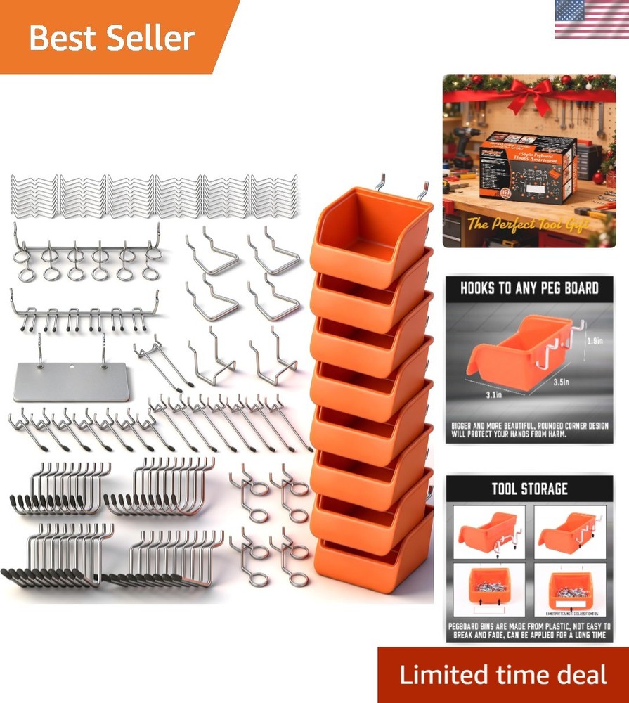 150 PCS Heavy Duty Pegboard Hooks Kit - 15 Types & Rust-Resistant Chrome Finish