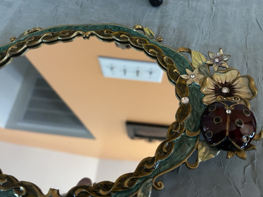 Vintage Round Cosmetic Lady Bug Vanity Mirror.