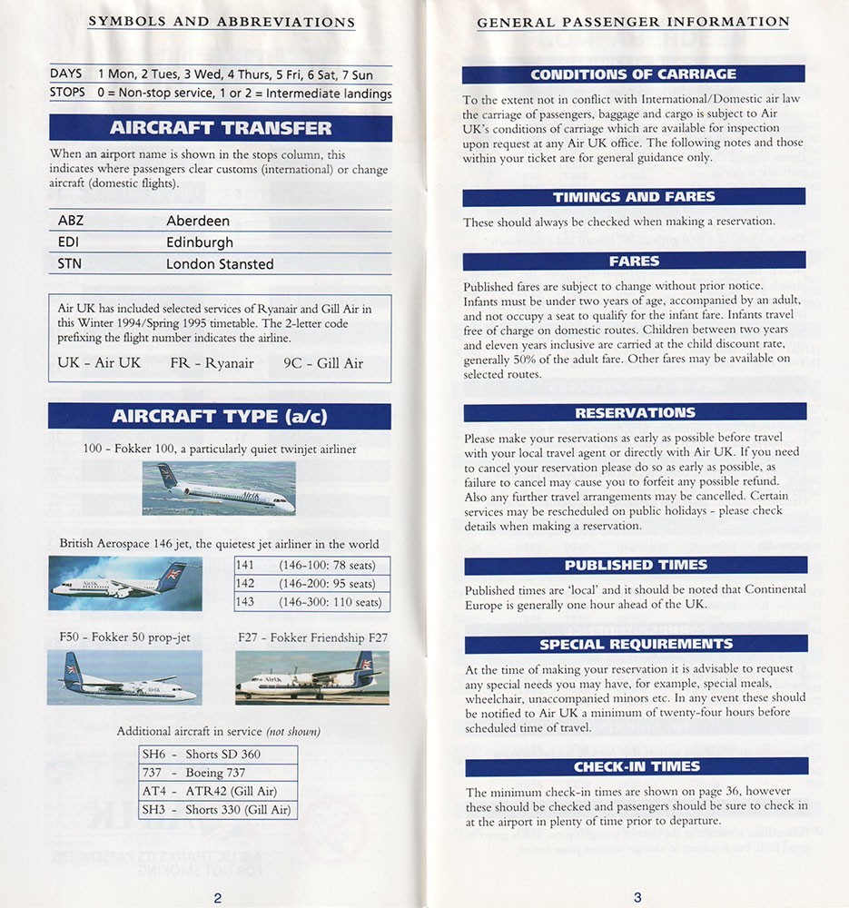 AirUK timetable timetable 1994/10/23