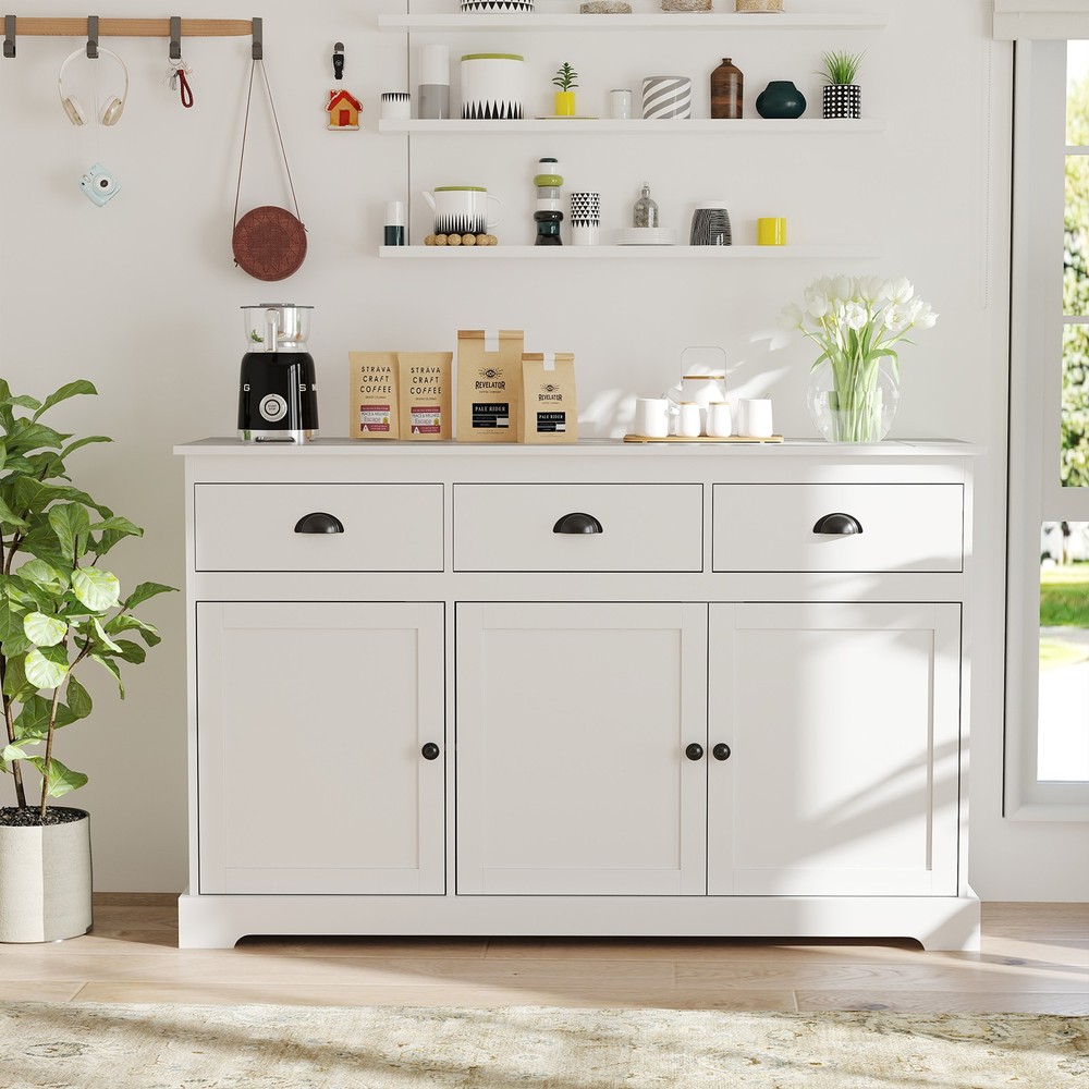 3 Drawers Sideboard Buffet Table Storage Console Cabinet Entryway Cupboard White