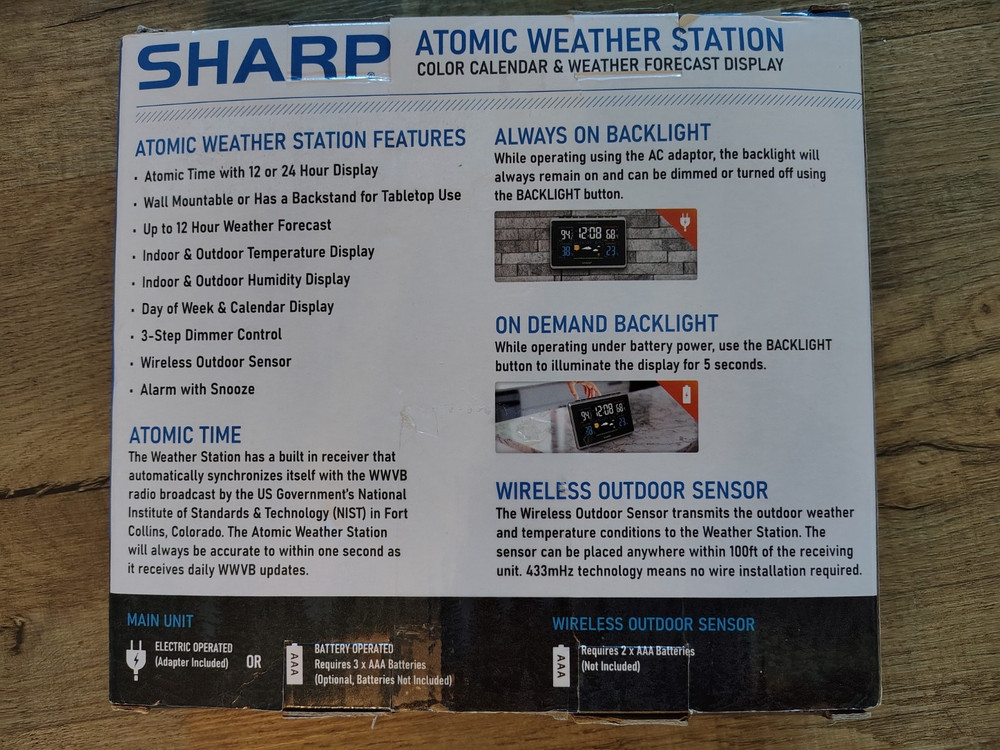 SHARP Atomic Weather Station Wireless Technology, 5-Function, w/ Outdoor Sensor