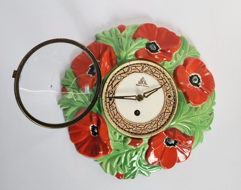 Vtg German Ceramic Poppy Clock
