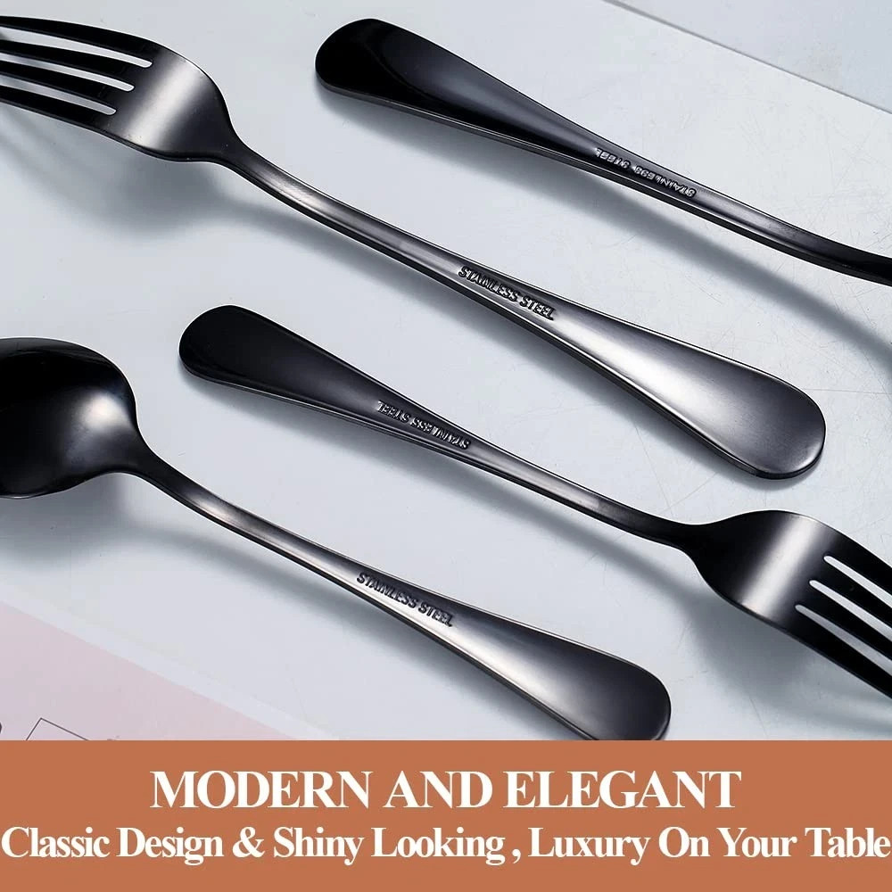 20 Pcs Black Silverware Set for 4, Mirror Polished Flatware Set Stainless Ste...
