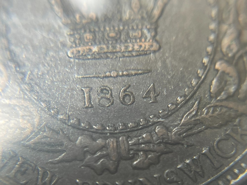 1864 Short 6 Canada New Brunswick One Cent Coin