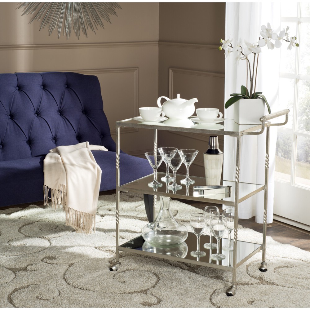 SAFAVIEH Aurelius Bar Cart | Silver / Mirror |