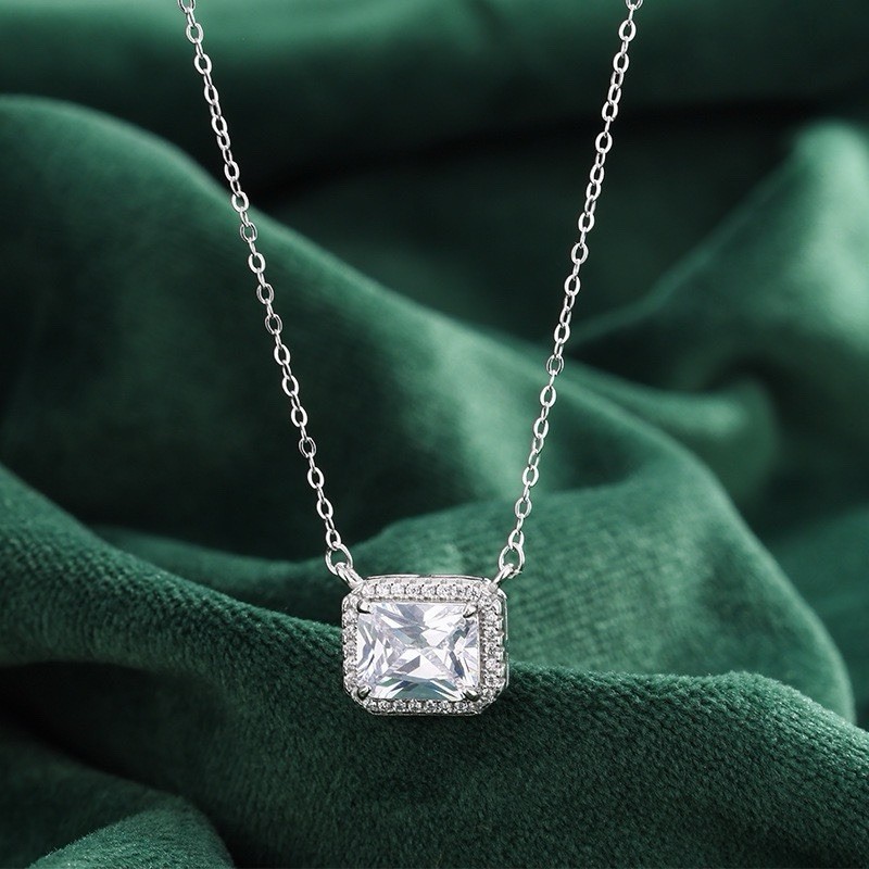 925 Silver Square Green Gemstone Necklace