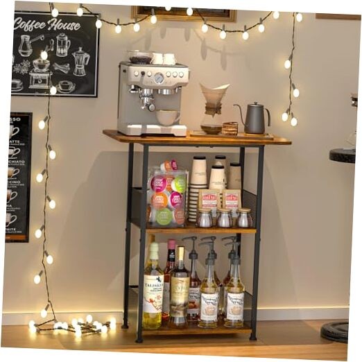 Mini Floor Standing Coffee Bar Shelf,3-Tier Small Coffee Table,Corner