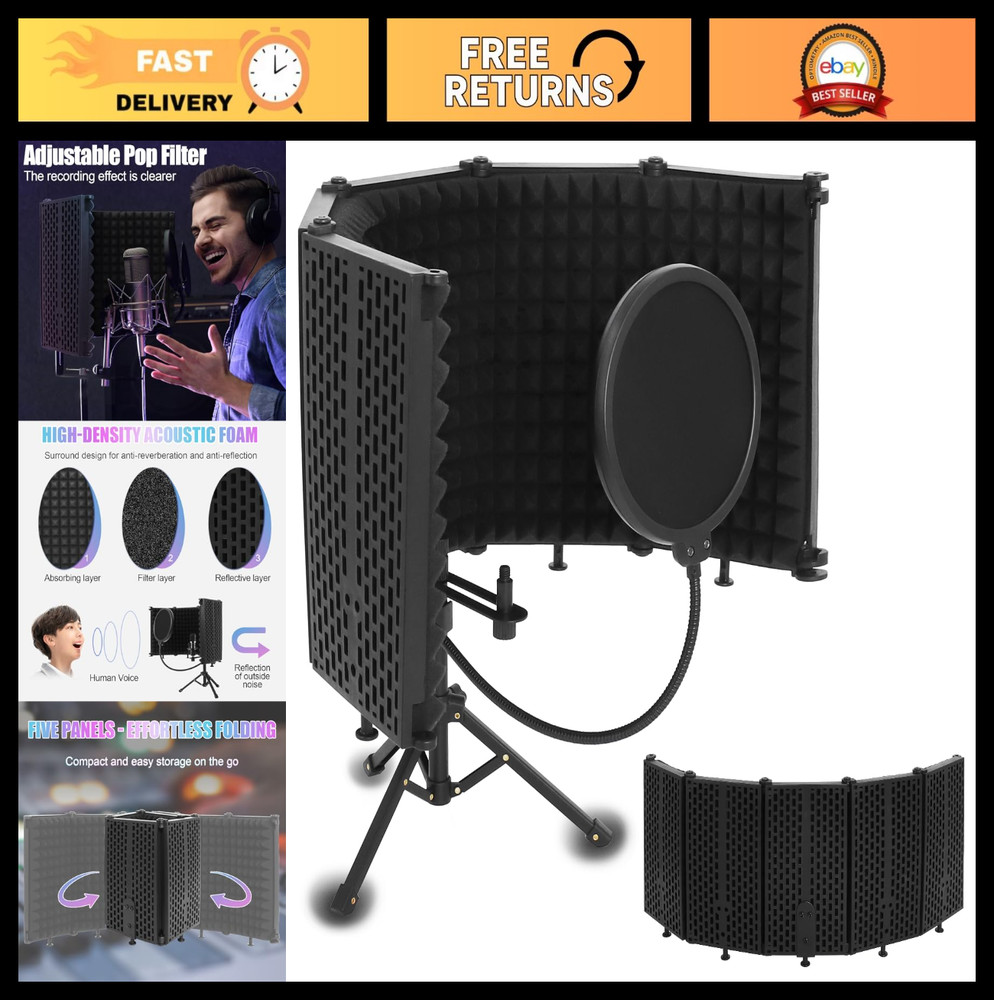 Adjustable Microphone Isolation Shield - Portable Reflection Filter with Tripod