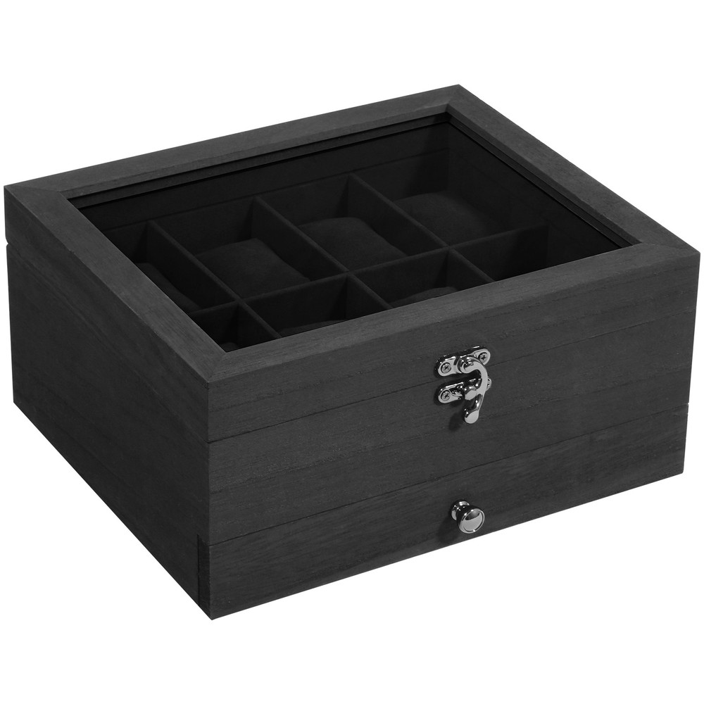 8 Slots Watch Box Solid Wood Watch Case Glass Lid Jewelry Storage Display Case