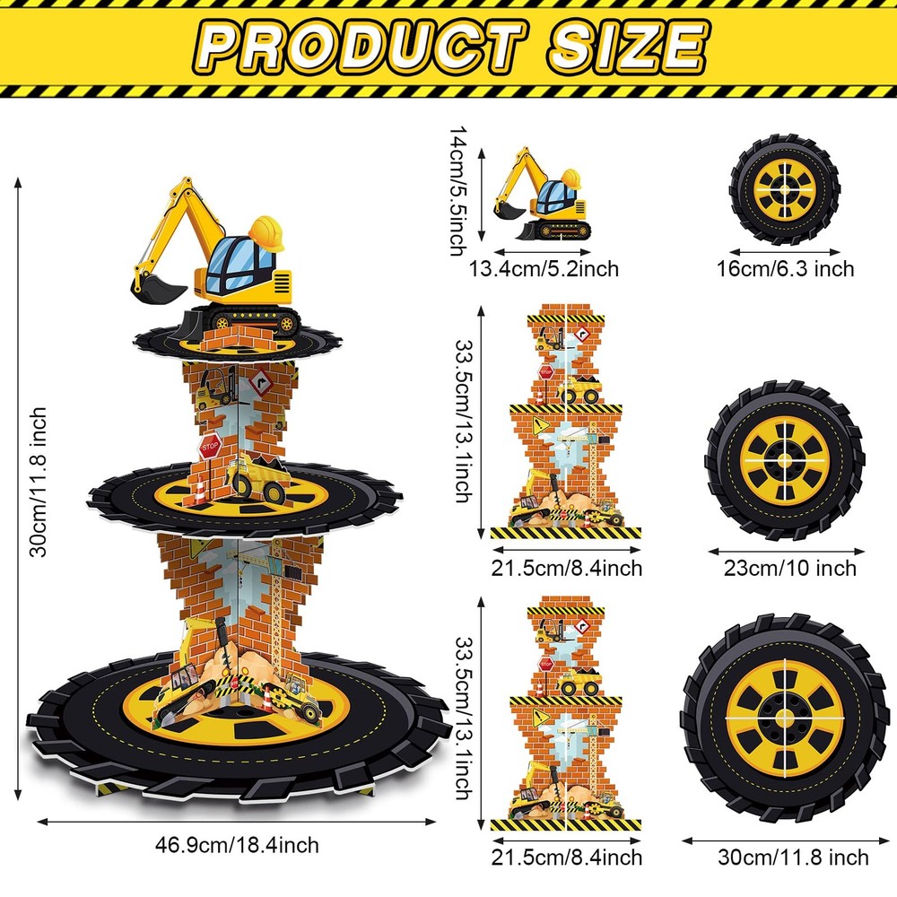 Tiamon Construction Birthday Decorations 3 Tier Construction Theme Cupcake St...