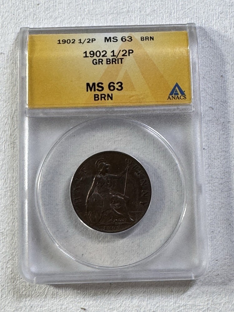 1902 Great Britain Half Penny Graded MS 63 BN by ANACS