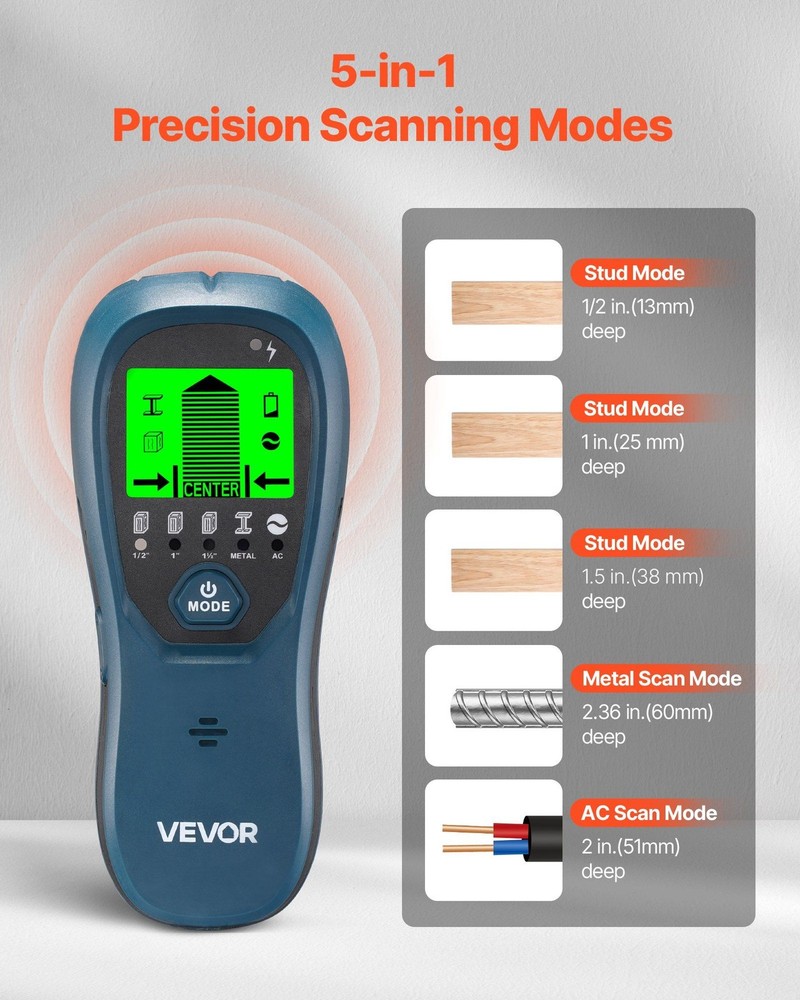 High-Definition Wall Stud Scanner Smart Tech 5 Modes Audio Edge Finding