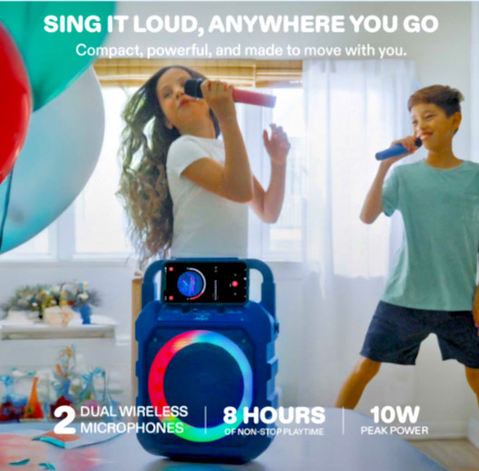 Joyc Karaoke Bluetooth Speaker with 2 Wireless Microphones and LED Ring Light