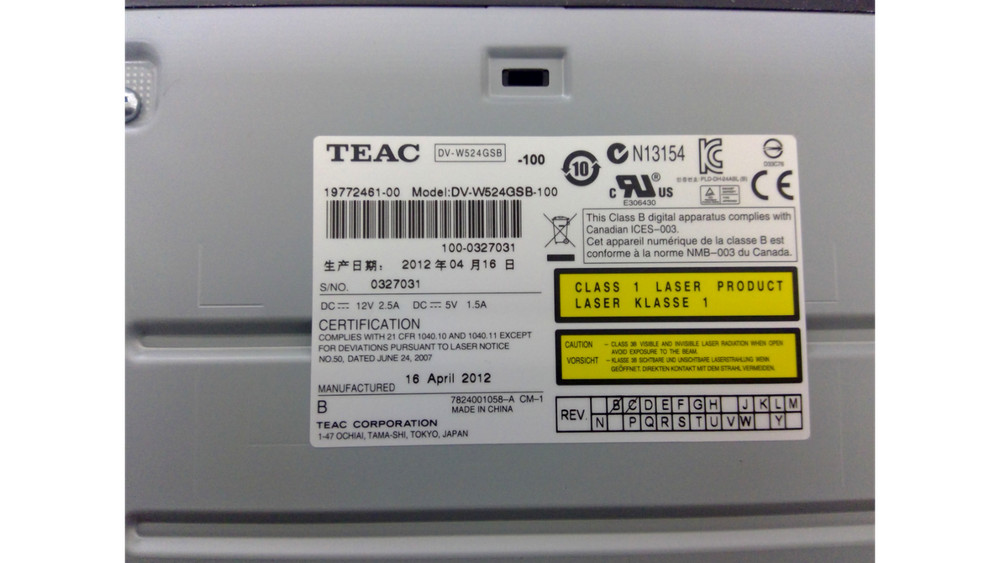 TEAC DVD-RW Drive Model DV-W524GSB-100