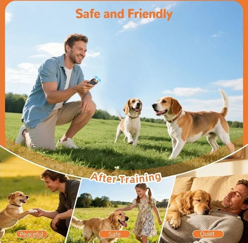 Ultrasonic Dog Bark Deterrent Device, 2 Modes, Flashlight, 30 Ft Range, New