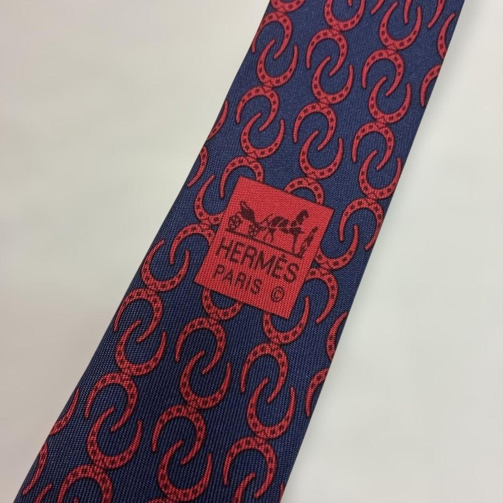 HERMES Tie Red Navy