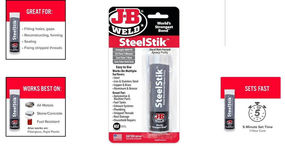 SteelStik Fast-Setting Epoxy Putty - 2 oz. Non-Rusting, High Temp Resistance