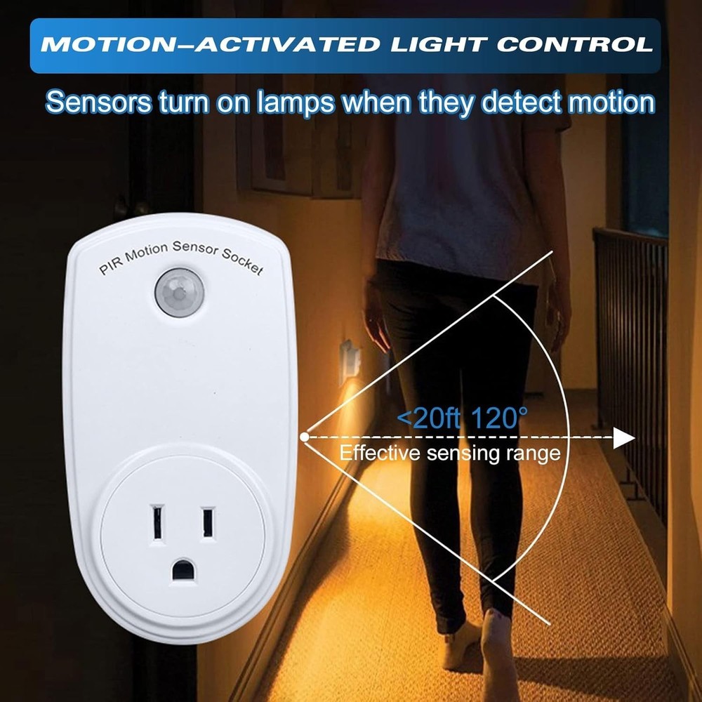 Motion 4 Pieces Sensor Sockets Indoor Plug in Sensor Light Control Switch 120 De
