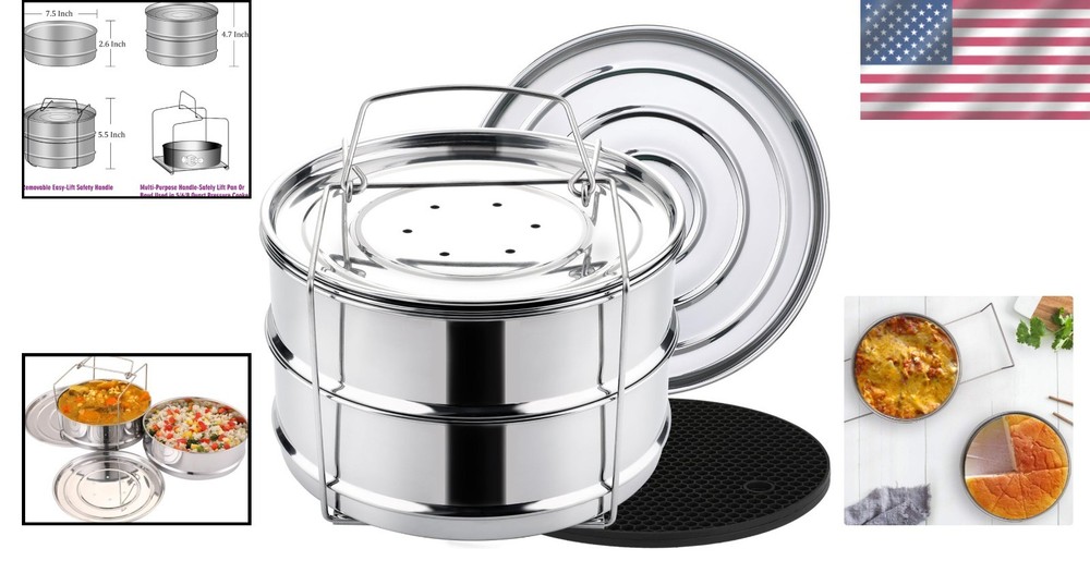 Stackable Steamer Insert Pans for 6/8 Qt Instant Pot - Stainless Steel