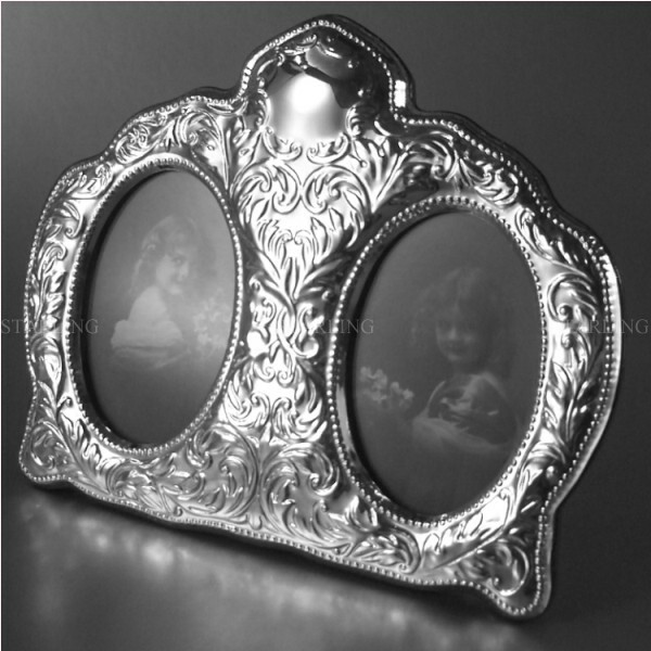 Victorian Photo Frame Massive 925 Sterling Silver Mahogany Back -V3