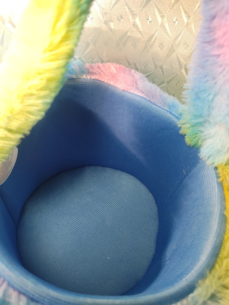 Plush Multicolored Rainbow Bunny Easter Basket With Handle ADORABLE!