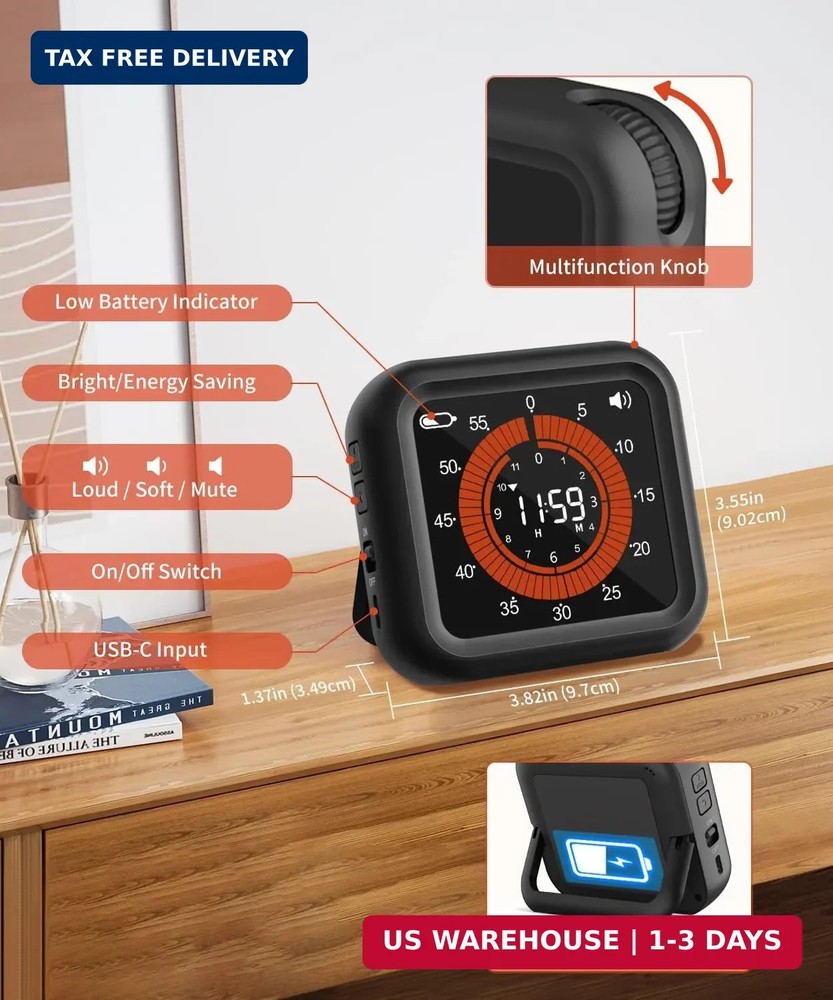 Digital Visual Timer - Large Display Magnetic Countdown Timer with Adjustable Vo