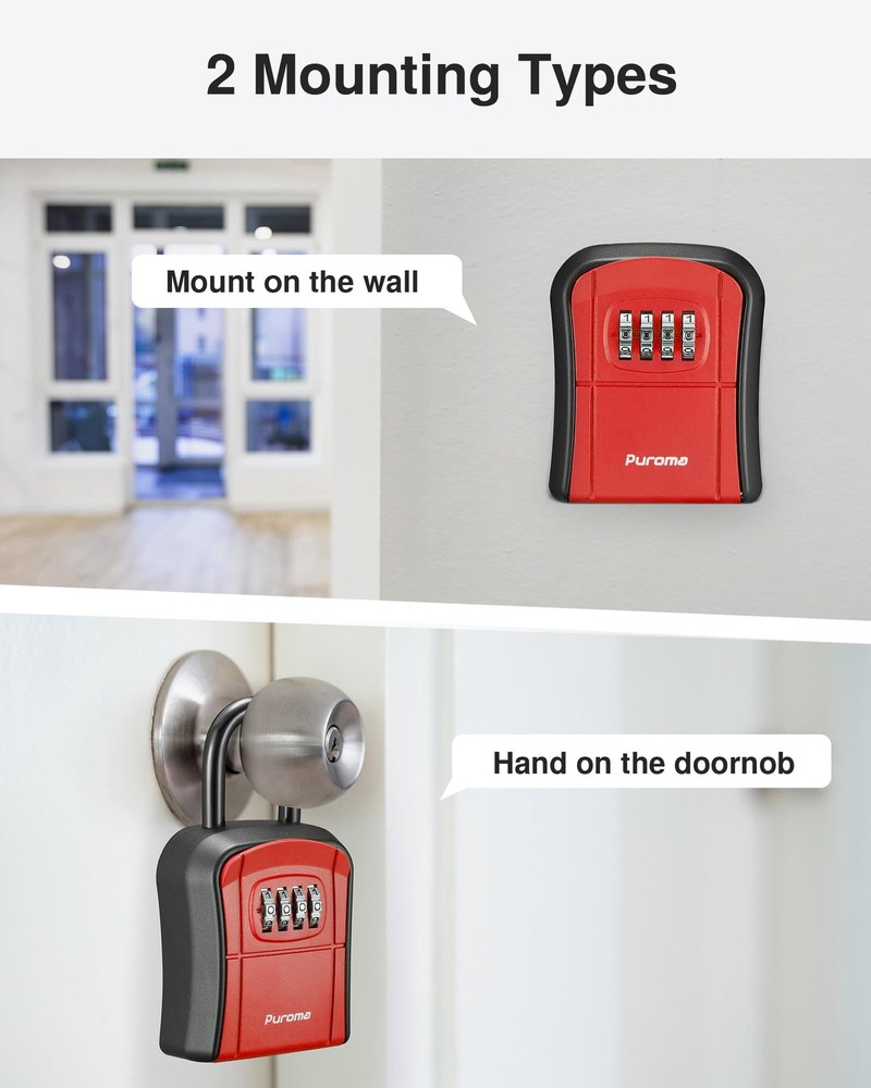 Puroma Key Lock Box, Portable Combination Lockbox Medium Capacity, Red