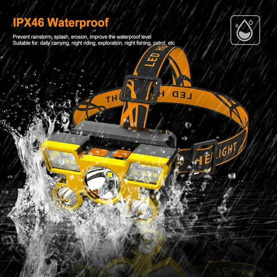 New Bright LED Rechargeable Headlight/Flashlight USB Charging Waterproof 4 Modes