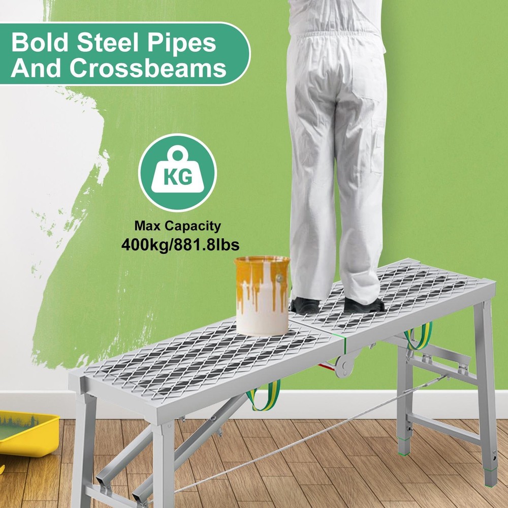 Folding Work Platform for Adults, Steel Foldable Step Stool Adjustable Height