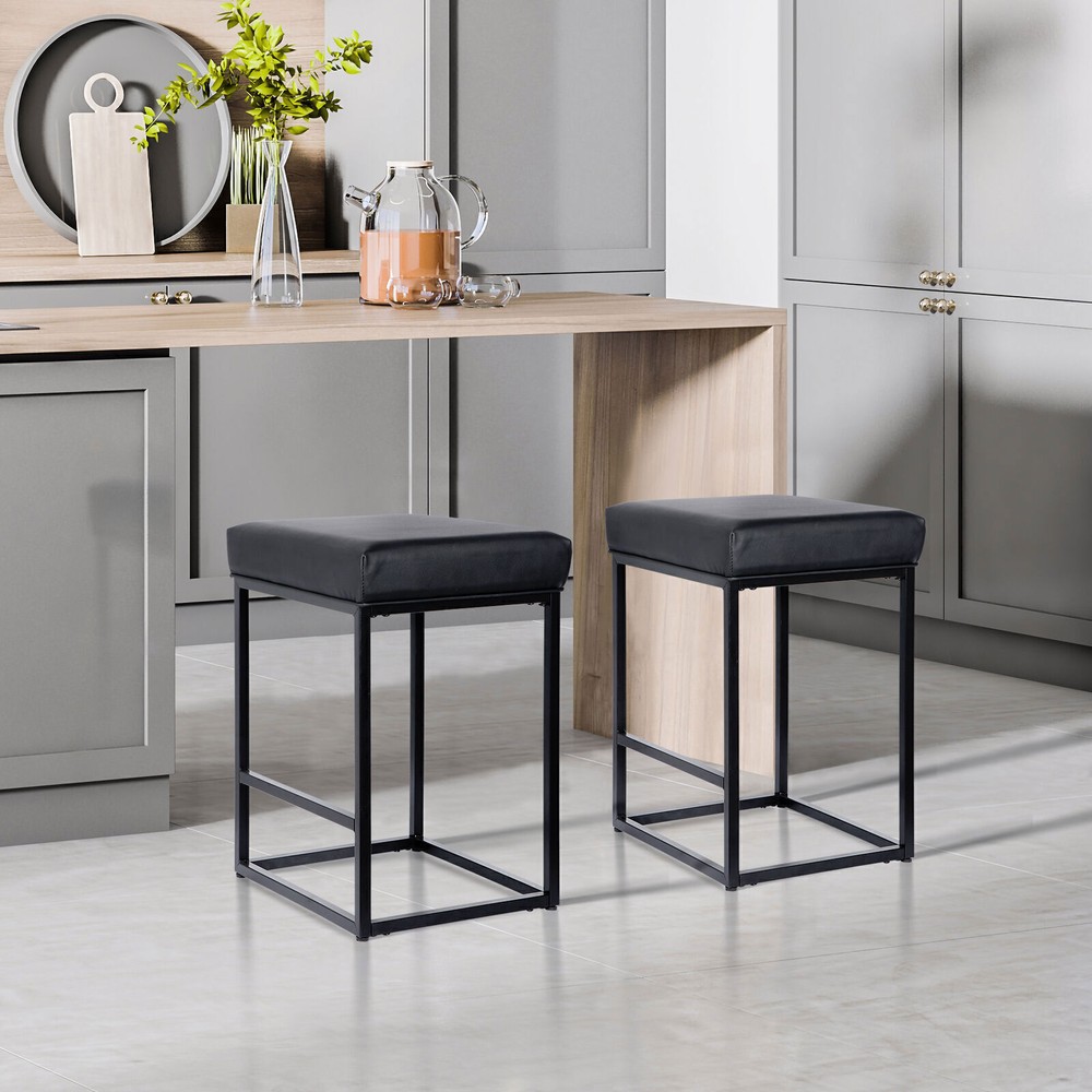 Set of 2 for Kitchen Counter Backless Modern Square Barstools Support 330 LBS