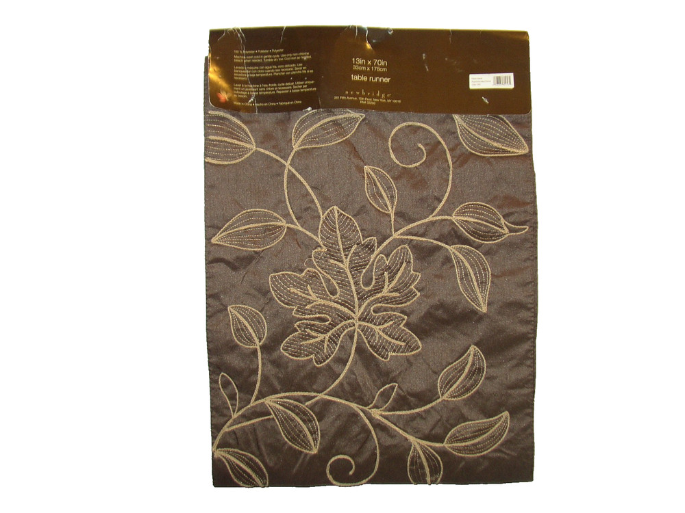 NEWBRIDGE Leaf Design Rope Embroidery Table Runner Brown 70x13 NWT
