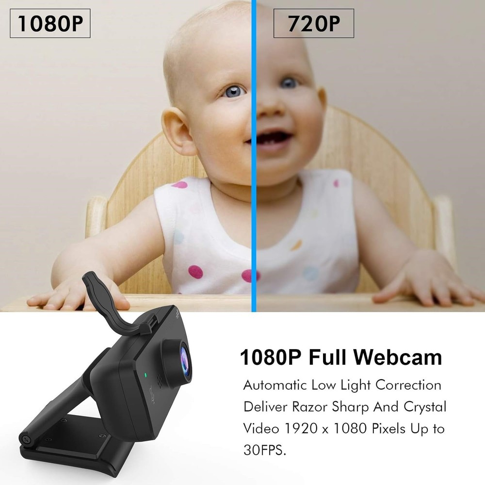 1080P Webcam with Microphone & Privacy Cover for PC USB HD Web Camera