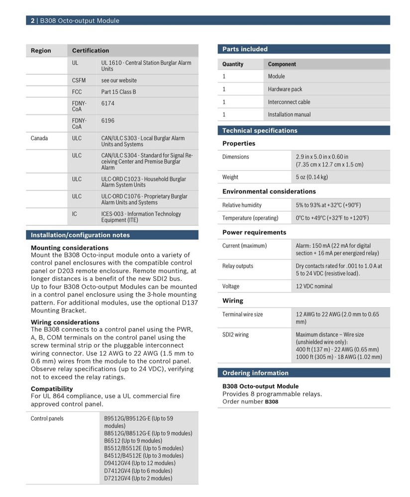 Bosch B308 Octo-Output Module 8 Output Expansion