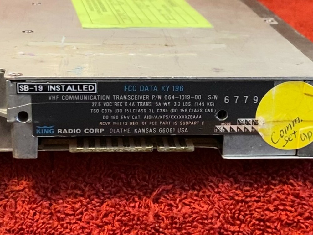 KING KY 196 VHF COMM TRANSCEIVER P/N 064-1019-00 CORE