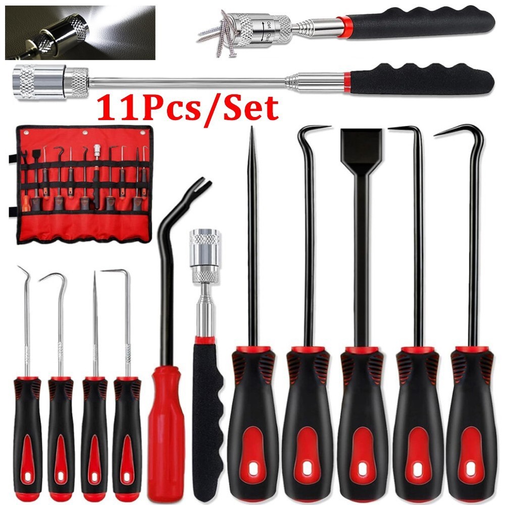11Pcs/Set Precision Pick & Hook with Scraper and Magnetic Telescoping Tool Kit