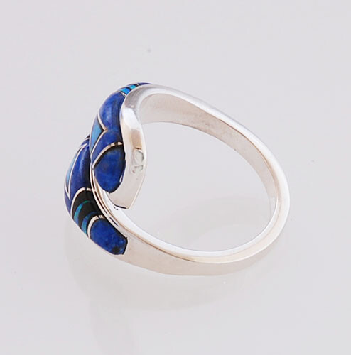 Native American Handmade Wrap-Around Silver with Multi-Stone Inlay Ring Size 7.5