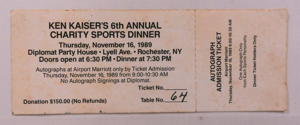 1988 Ken Kaiser Sports Celebrity Night Program & Ticket