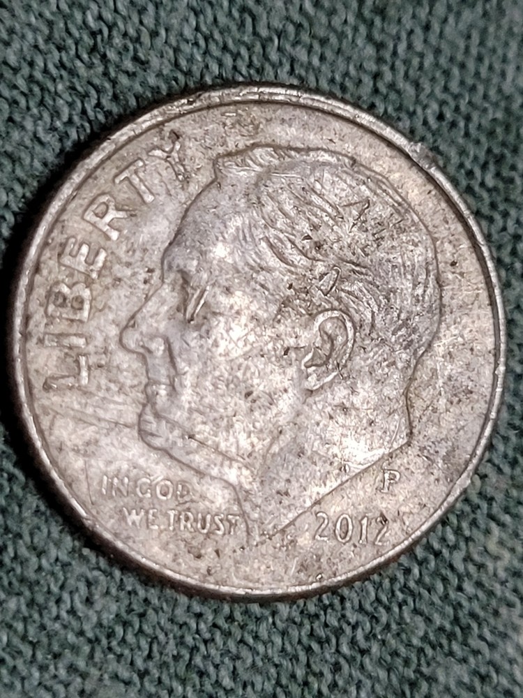 Rare Error 2012 P Dime Double Die-No Rim on Bottom-Strike through error-See pics