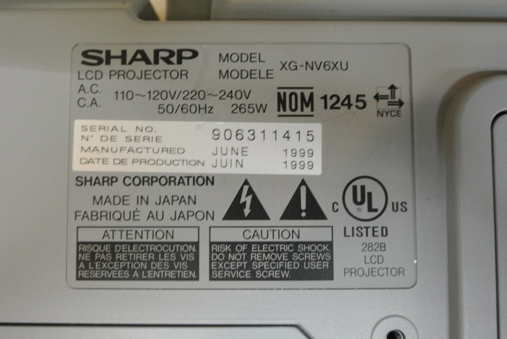Sharp XG-NV6XU LCD Digital Projector Notevision6 - NO REMOTE, NO POWER CORD