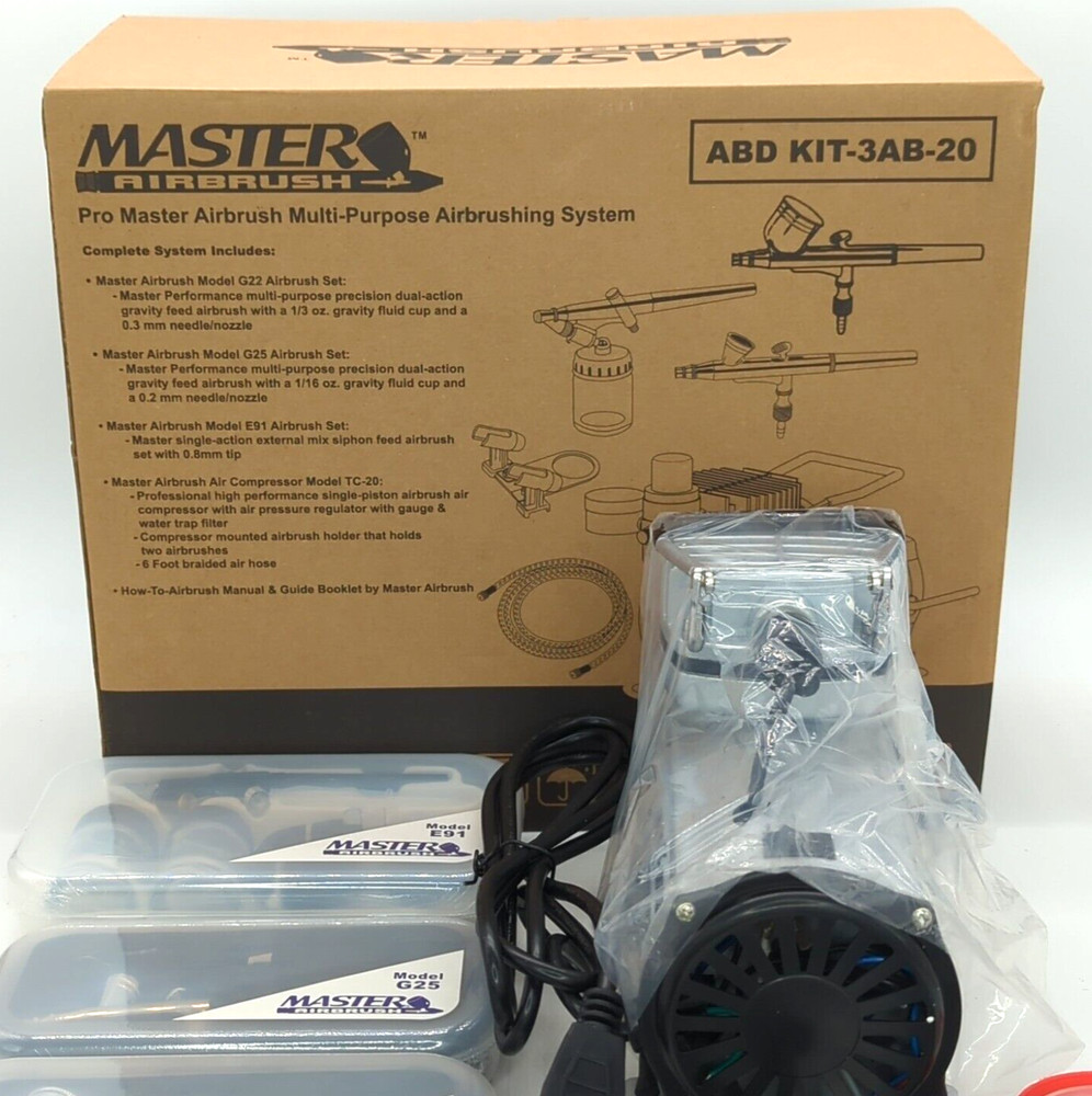 MASTER AIRBRUSH ABD-3AB-20 Pro Master Multi-Purpose Airbrush Kit System NEW