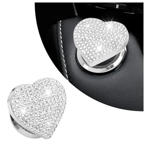 Bling Push Start Button Cover with Rhinestone,Heart Push to Start Button White