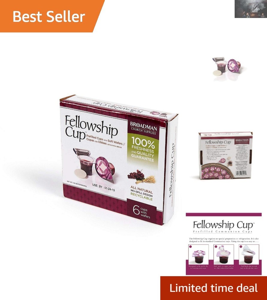 Convenient 6 Count Pre-Filled Communion Cups with Wafer - Fresh & Hygienic