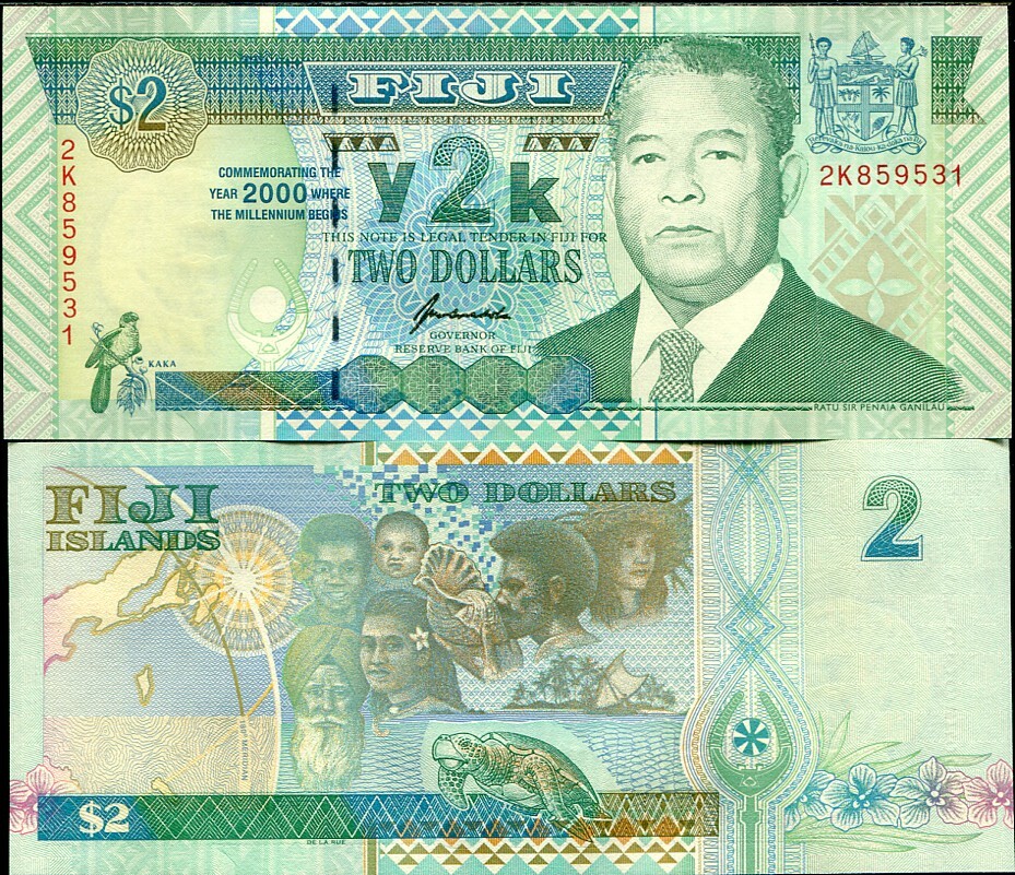 Fiji 2 Dollars 2000 Y2K Comm. P 102 UNC