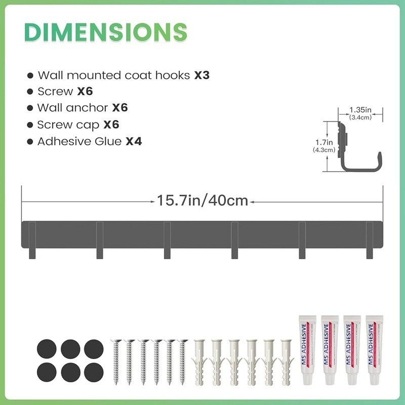 Wall Mounted Coat Rack Hooks Space Saving Durable Heavy Duty Organizer 4 Pack US