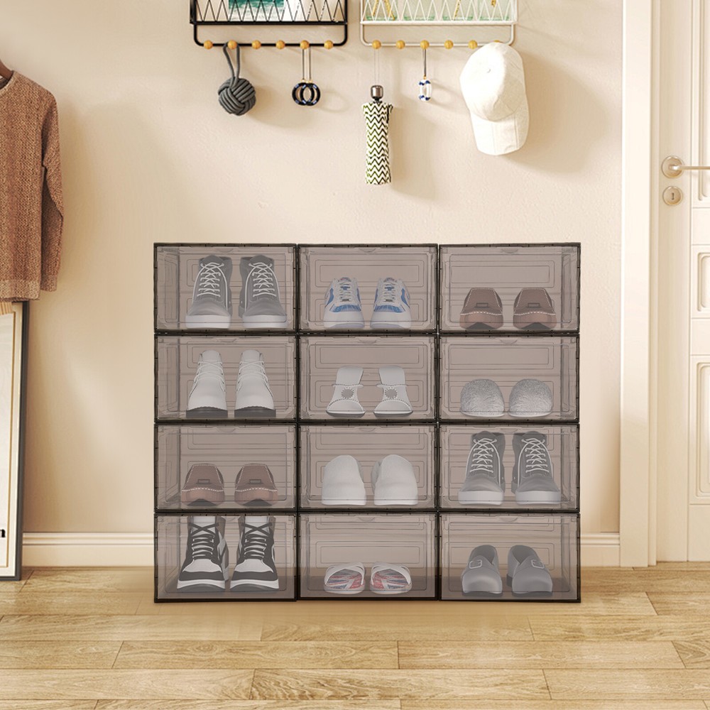 12 Pcs Shoe Storage Box Stackable Shoe Boxes Free Standing Shoe Organizer Case