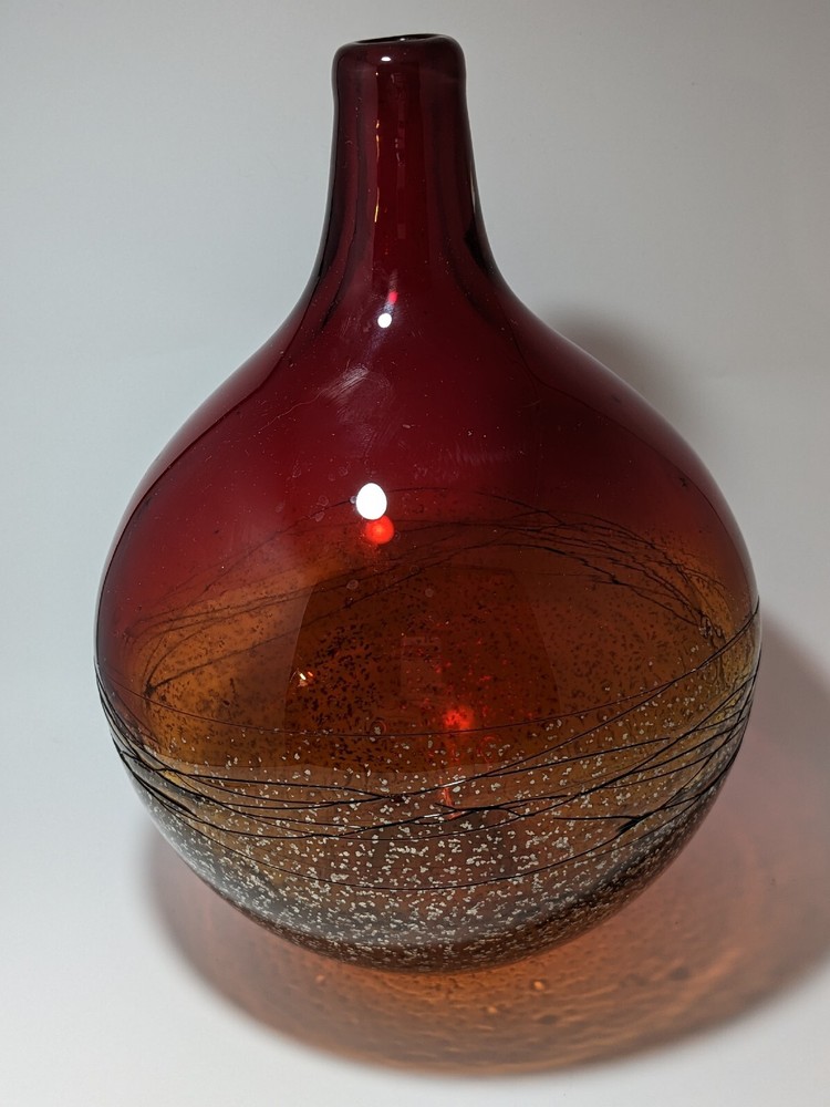 Beautiful Ruby & Gold Red Vase Blown Glass